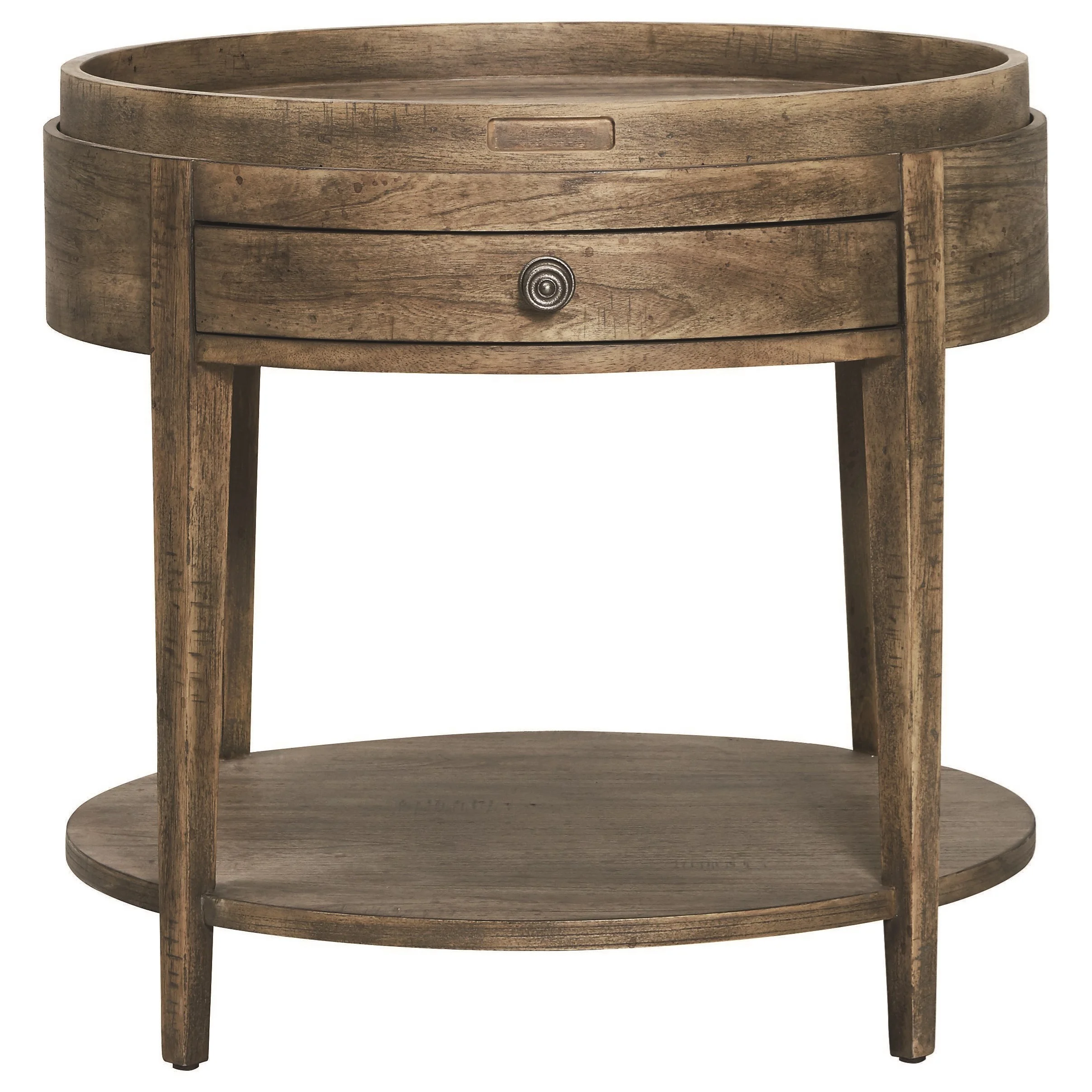 Bassett Woodridge Transitional Round End Table with Removable Tray and ...